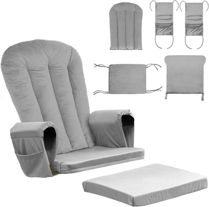 5PCS Suede Glider Rocker Replacement Cushions with 29.5" High Backrest & Side Pockets, Thickened Soft Glider Rocking Chair Cushions with Ottoman Cushion for Indoor Nursery Rocking Chair, Green