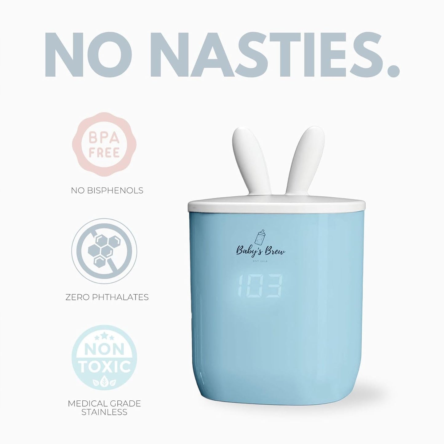 Baby's Brew Portable Bottle Warmer – Cordless Baby Bottle Warmer for Breastmilk & Formula, Rechargeable Travel Milk Warmer, Leak-Proof, Compact, Blue, Adapter Not Included