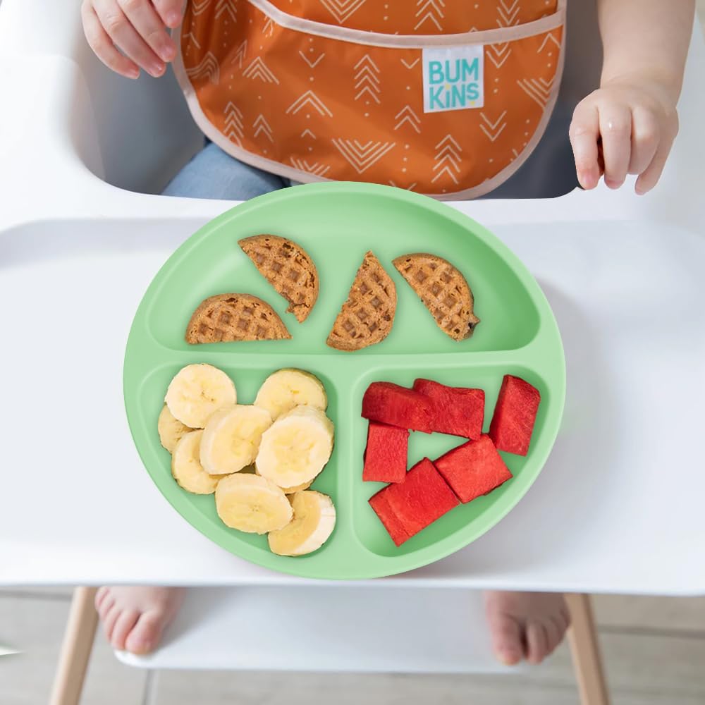 Vicloon Toddler Plates, 3 Pcs Silicone Baby Plates, BPA Free Suction Plates with Lids for Babies and Toddlers, Suction Plate Feature, Divided Plate Design,Toddler Plate Microwave&Dishwasher Safe