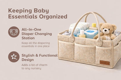 Sharth Baby Diaper Caddy Organizer with Handle, Baby Shower Gifts Basket Bag, Registry Search Must Haves Items, Nursery Storage Organizer for Newborn Girl Boy, Car Diaper Caddy (Gray)