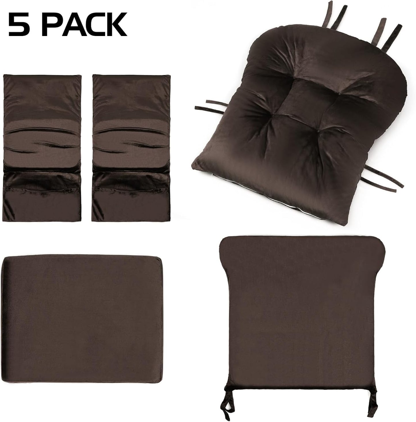 Lucky Monet 5Pcs Glider Rocker Replacement Cushions - Velvet Glider Cushions Replacement Set with Side Storage Pockets, Thick Glider Chair Cushions Washable & Non Slip, Cushion ONLY - Beige