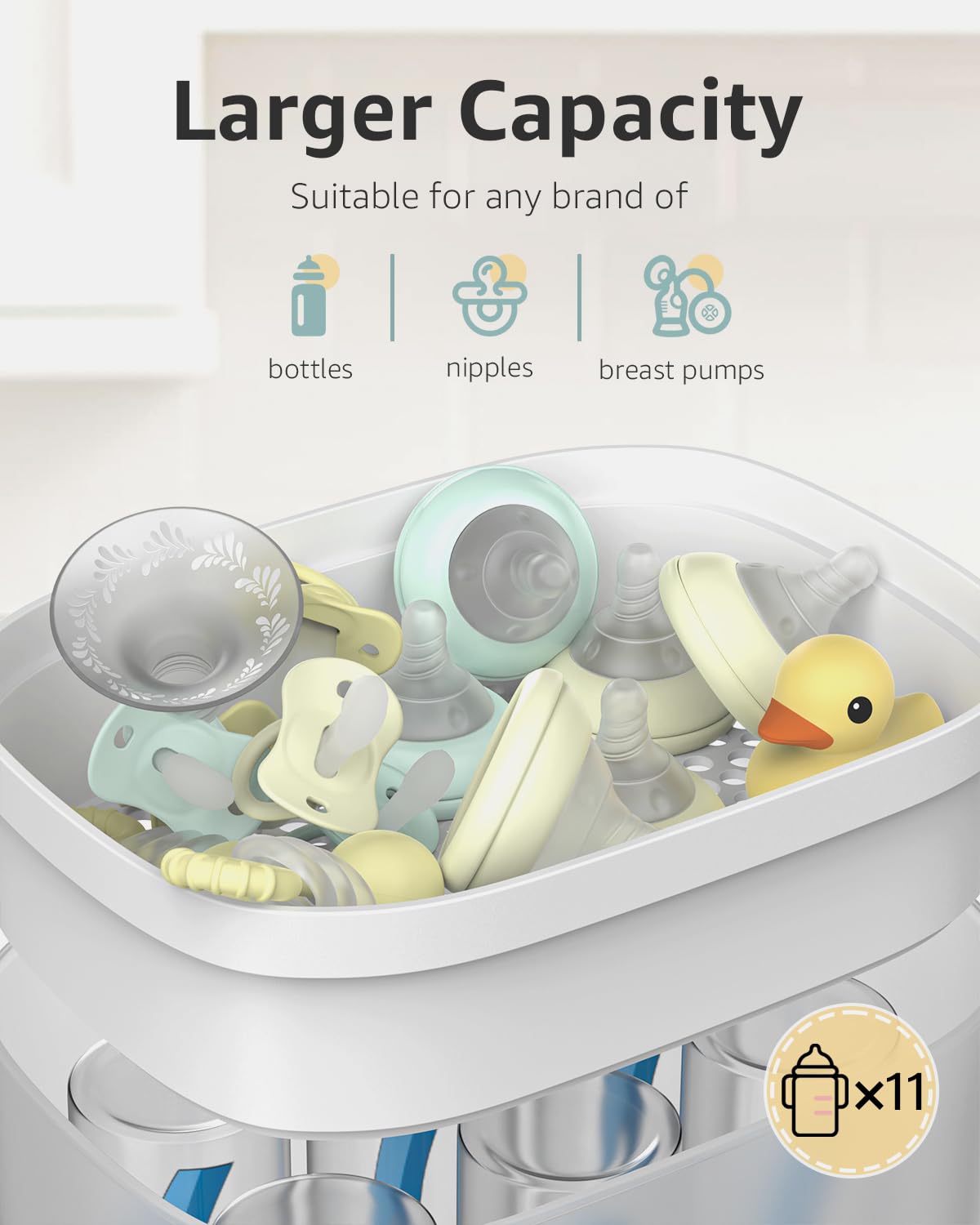 HAUTURE Bottle Sterilizer and Dryer, 6-in-1 Baby Bottle Sterilizer (Esterilizador de Biberones), 10 Bottles Capacity, Electric Steam Bottle Sanitizer for Baby Bottles, Breast Pump Parts & Pacifiers