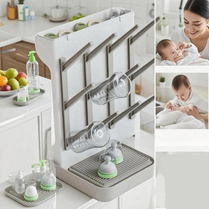 Baby Bottle Drying Rack, Countertop Bottle Dryer, Cup Drying Rack, for 12Pc Bottles and Accessories,Pump Parts,Pacifiers,Vitality Grey,Free small brush for cleaning