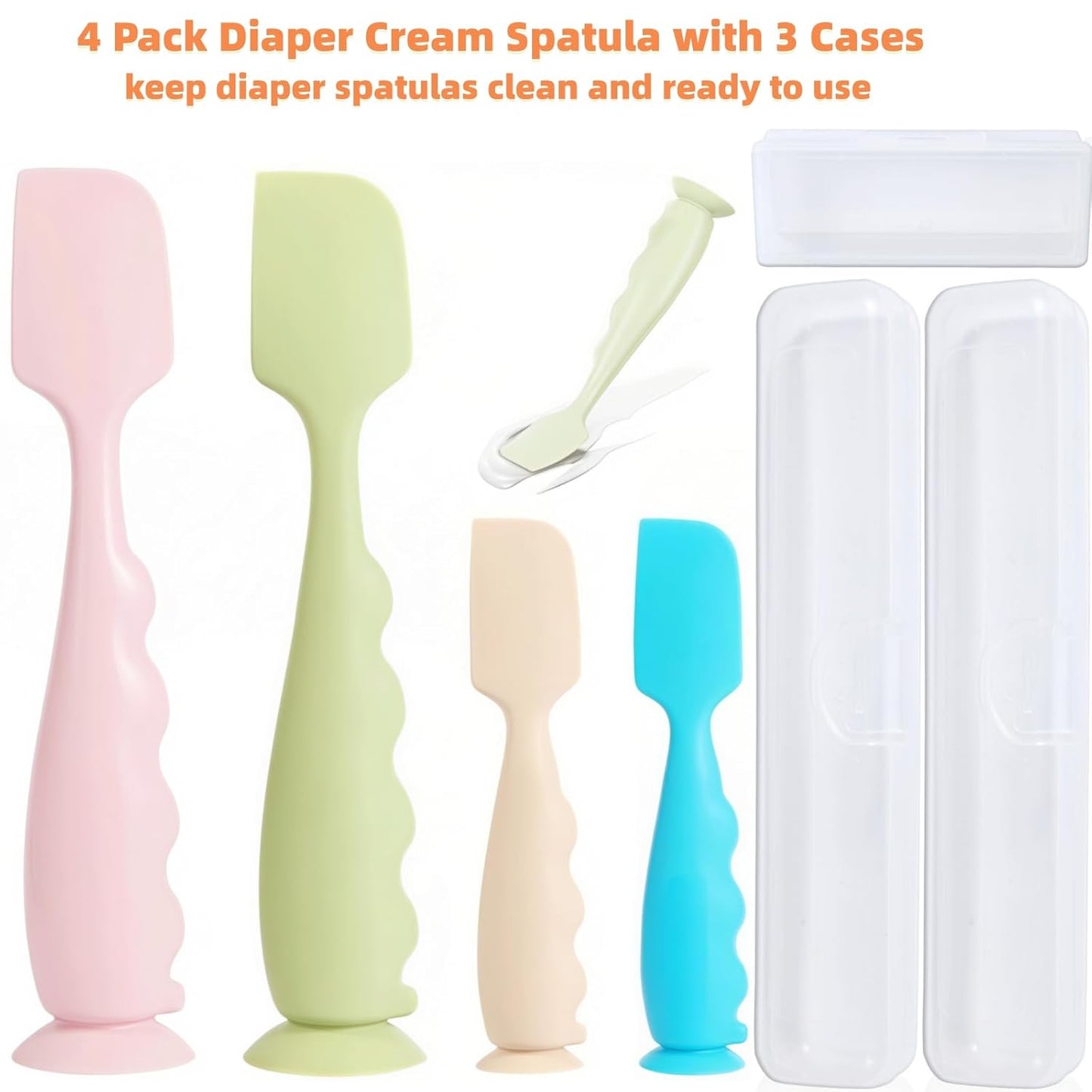 Diaper Cream Spatula 4 Pack,Soft Baby Butt Spatula baby diaper cream Applicator,Convenient Diaper Rash spatula,Silicone Butt Paste spatula Brush (2 Large 2 Small)