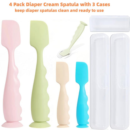 Diaper Cream Spatula 4 Pack,Soft Baby Butt Spatula baby diaper cream Applicator,Convenient Diaper Rash spatula,Silicone Butt Paste spatula Brush (2 Large 2 Small)