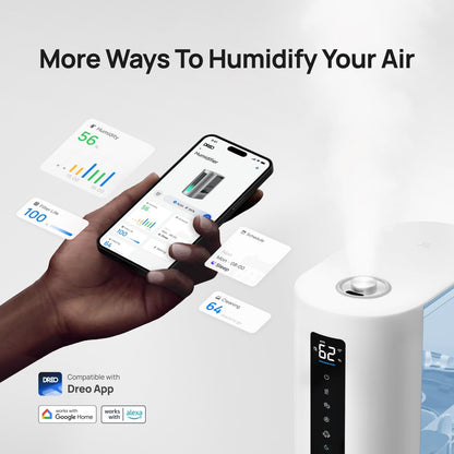 DREO 6L Humidifiers for Bedroom, Smart Warm & Cool Mist for Large Room, 60Hr Quiet Runtime for Baby, Plant, Humidity Sensor, Indicator Light, 12H Timer, Google/Alexa, HM713S