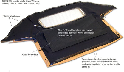 Sierra Auto Tops & Seats Convertible Top for 1990-2005 Mazda Miata MX5 - Black, Cabrio Vinyl - Non-Zippered Replacement with Heated Glass Window - Complete Soft Top in 2 Pieces - No Rain Rail