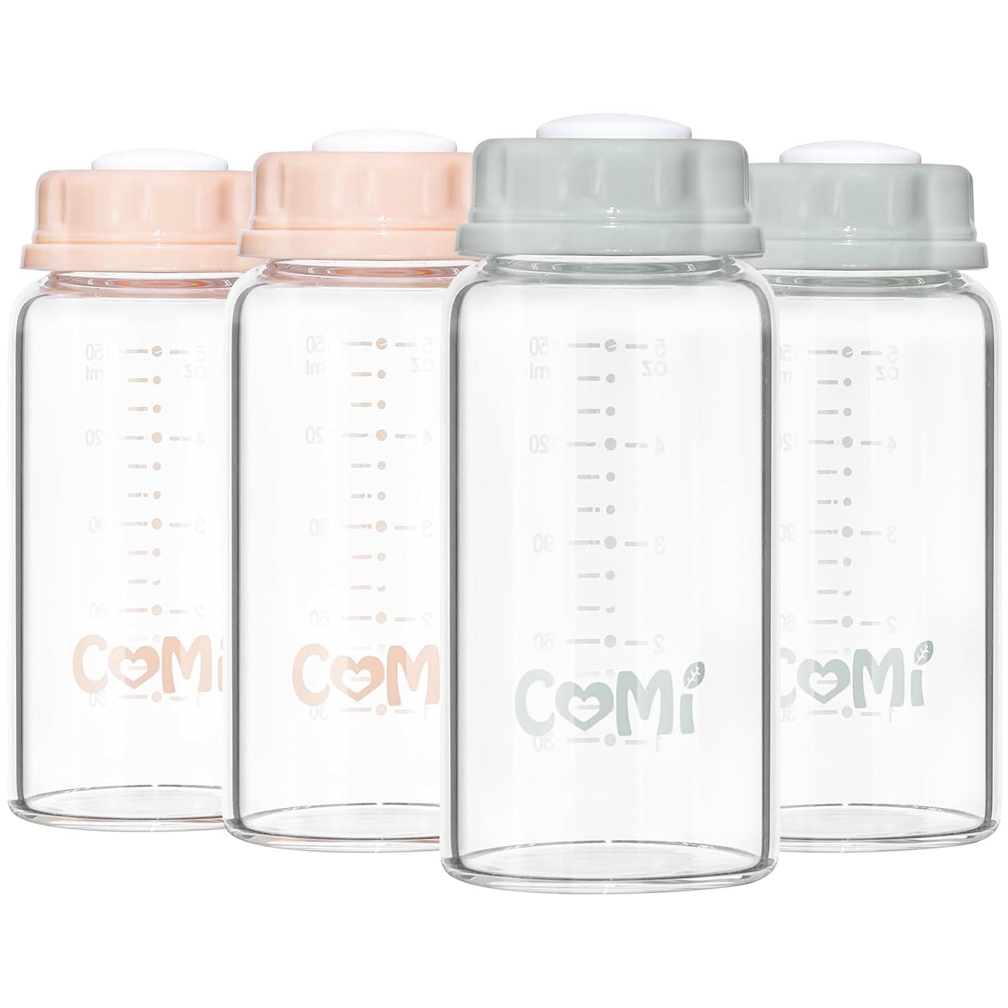 COMI Natural Glass Baby Bottle,Breastmilk Storage Bottle for Fridge,Breast Milk Container,Breast Pump Bottle Compatible with Medela Breast Pump,BPA Free,2PCS (5oz,2 Gray Lids)