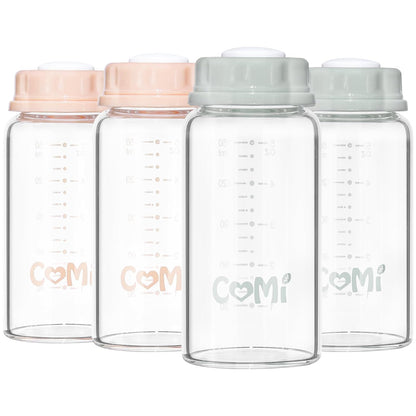 COMI Natural Glass Baby Bottle,Breastmilk Storage Bottle for Fridge,Breast Milk Container,Breast Pump Bottle Compatible with Medela Breast Pump,BPA Free,2PCS (5oz,2 Gray Lids)