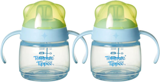 Tommee Tippee Starter Weighted Straw Baby & Toddler 10oz Sippy Cup for 6 Months+, with Silicone Weighted Straw and Easy-Hold Handles, BPA Free, Pink & Purple, Pack of 2