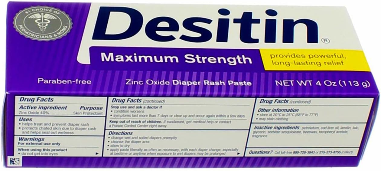 DESITIN Maximum Strength Diaper Rash Paste 4 oz (Pack of 4)