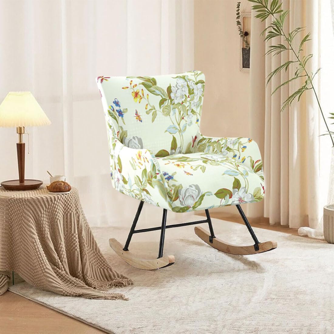 Nursery Rocking Chair Cover Stretchable Glider Chairs Cover Slipcovers Printed Rocking Accent Armchair Slipcover for Living Room Bedroom Offices, 03