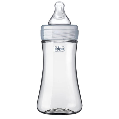 Chicco Duo 9oz Hybrid Baby Bottle, Real Glass Inside, Lightweight Plastic Outside, Patented Invinci-Glass Technology, Intui-Latch Nipple, 2-Pack, Clear/Pink