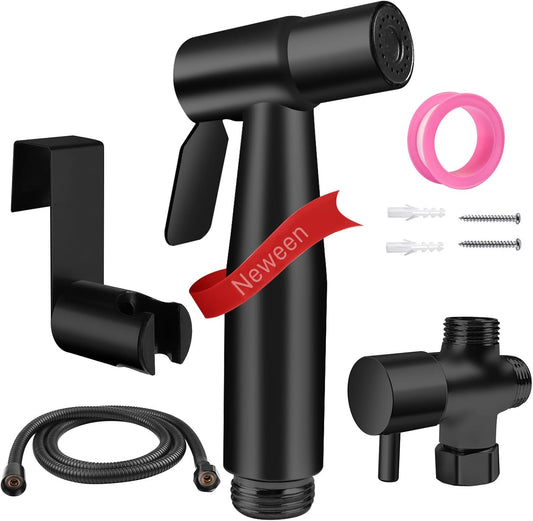 Neween Handheld Toilet Bidet Sprayer for Toilet-Adjustable Water Pressure Control with Bidet Hose for Feminine Wash, Stainless Steel Bidet Faucet Sprayer Kit Cloth Diaper for Baby Wash (Black)