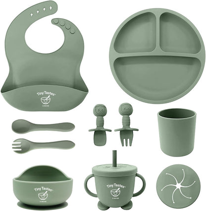 10-Piece Silicone Baby Feeding Set – BPA-Free, Spill-Proof Suction Plate, Bowl, Bib, Snack Cup & Utensils | Dishwasher Safe, Baby Gift Ready (Blue)