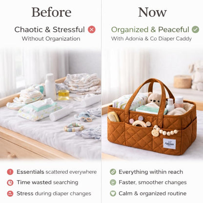 Adonia & Co Diaper Caddy Organizer – Nursery Storage Basket for Newborn Essentials Must Haves & Baby Must Haves – Portable, Machine Washable Baby Diaper Bag Organizer (Brown)