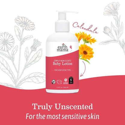 Earth Mama Simply Non-Scents Baby Lotion for Dry Skin - Calendula Cream for Newborn Skin Care - 8 oz - Fragrance Free - Infant Essentials