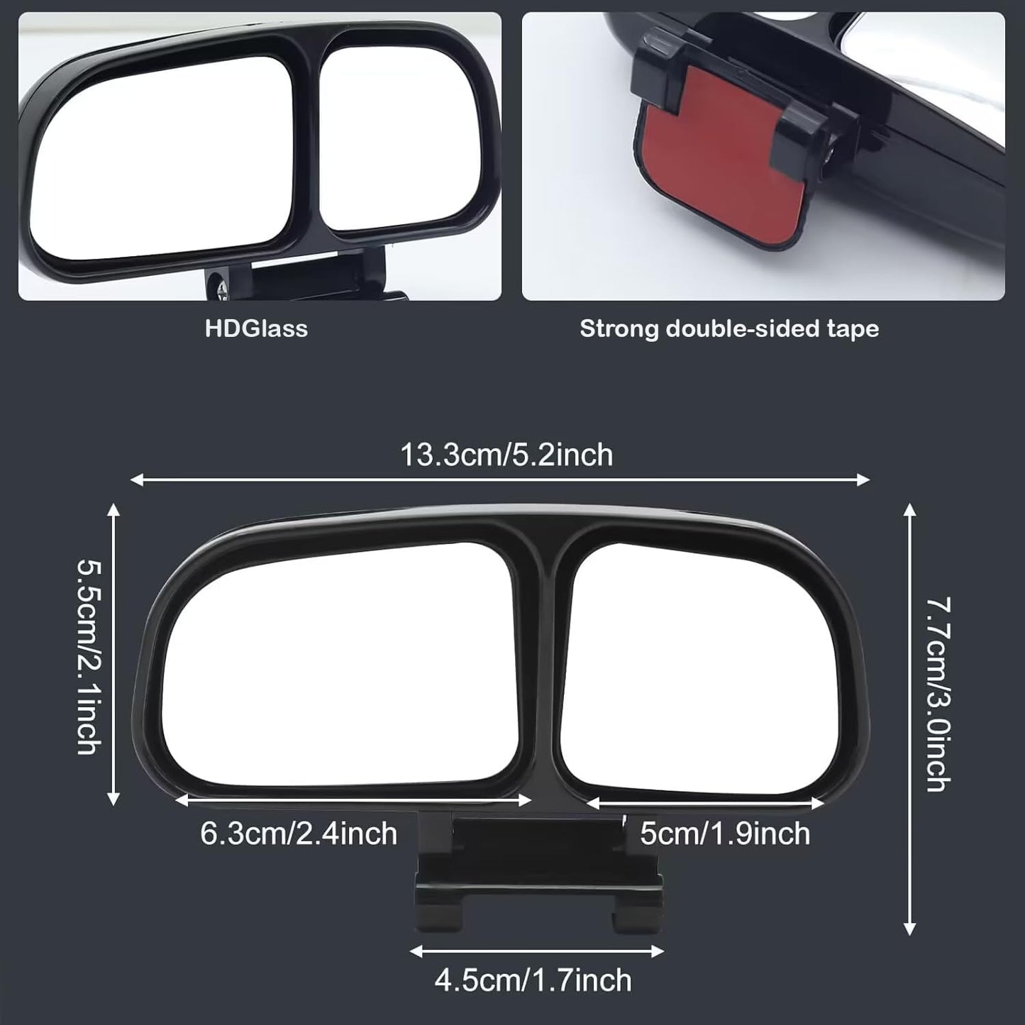Blind Spot Mirror Adjustable 360 Degree Car Side Mirror, HD Glass Rear View Exterior Accessories Frame Thickness Less than 5MM for Car SUV (long-armed Right)