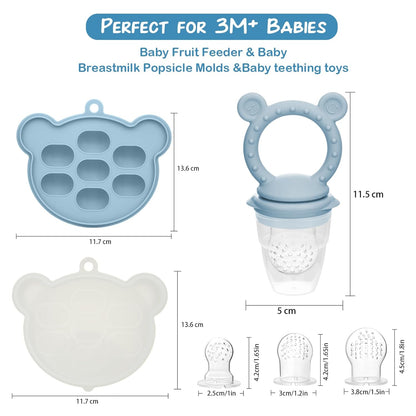 Baby Breastmilk Popsicle Molds & Baby Fruit Feeder (6 Pack), WAJIAYON Infant Food Freezer Tray Storage Containers, Silicone Teething Pacifier Feeder and Teether for Babies,Babies Feeder