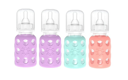 Lifefactory Glass Baby Bottle BPA Free | Protective Silicone Sleeve | 4 oz Pack of 2 | Cantaloupe, Banana