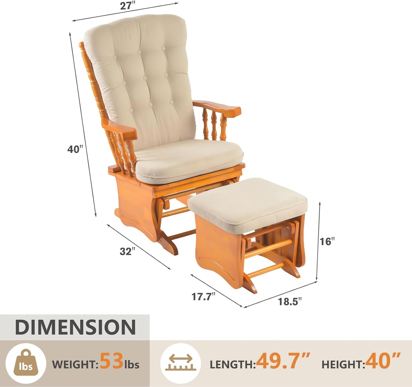 Rubber Wood Gliding Rocking Chair for Nursery, Rocking Chair Glider Rocker with Arm Rest, Padded Cushion for Living Room Bedroom Reading Room, 280lbs Weight Capacity, Blue
