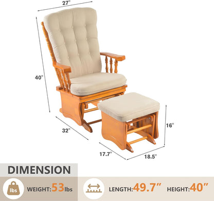 Rubber Wood Gliding Rocking Chair for Nursery, Rocking Chair Glider Rocker with Arm Rest, Padded Cushion for Living Room Bedroom Reading Room, 280lbs Weight Capacity, Blue