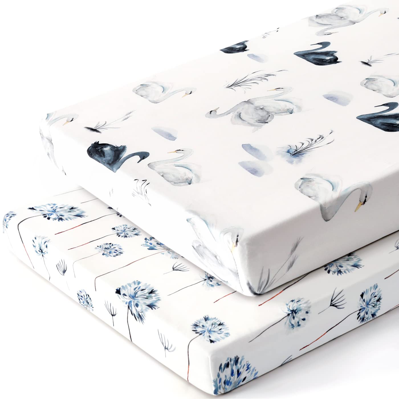 GRSSDER Stretch Ultra Soft Jersey Knit Fitted Pack n Play Playard Sheets Set 2 Pack，Fits Portable/Mini Cribs Sheets, Playards Mattress Pads, Stylish Watercolor Animals for Baby, Mint Green