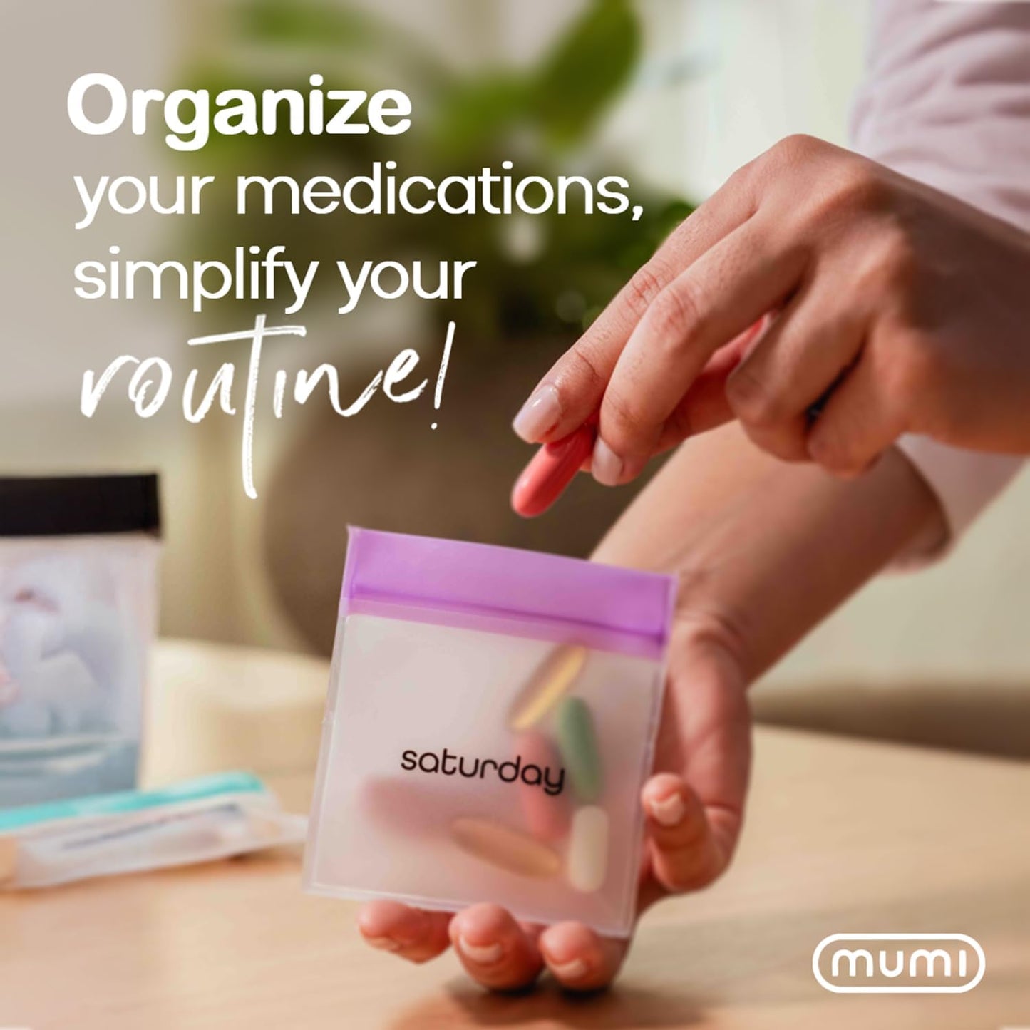 MUMI Single Dose Kit – 7pc (2.36” x 6.14”) Reusable Protein Powder Travel Container Packets with Zip-Up Bag (8” x 5”) & Funnel | Protein Powder Container to Go, Travel Powder Containers & Organizer