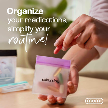 MUMI Single Dose Kit – 7pc (2.36” x 6.14”) Reusable Protein Powder Travel Container Packets with Zip-Up Bag (8” x 5”) & Funnel | Protein Powder Container to Go, Travel Powder Containers & Organizer