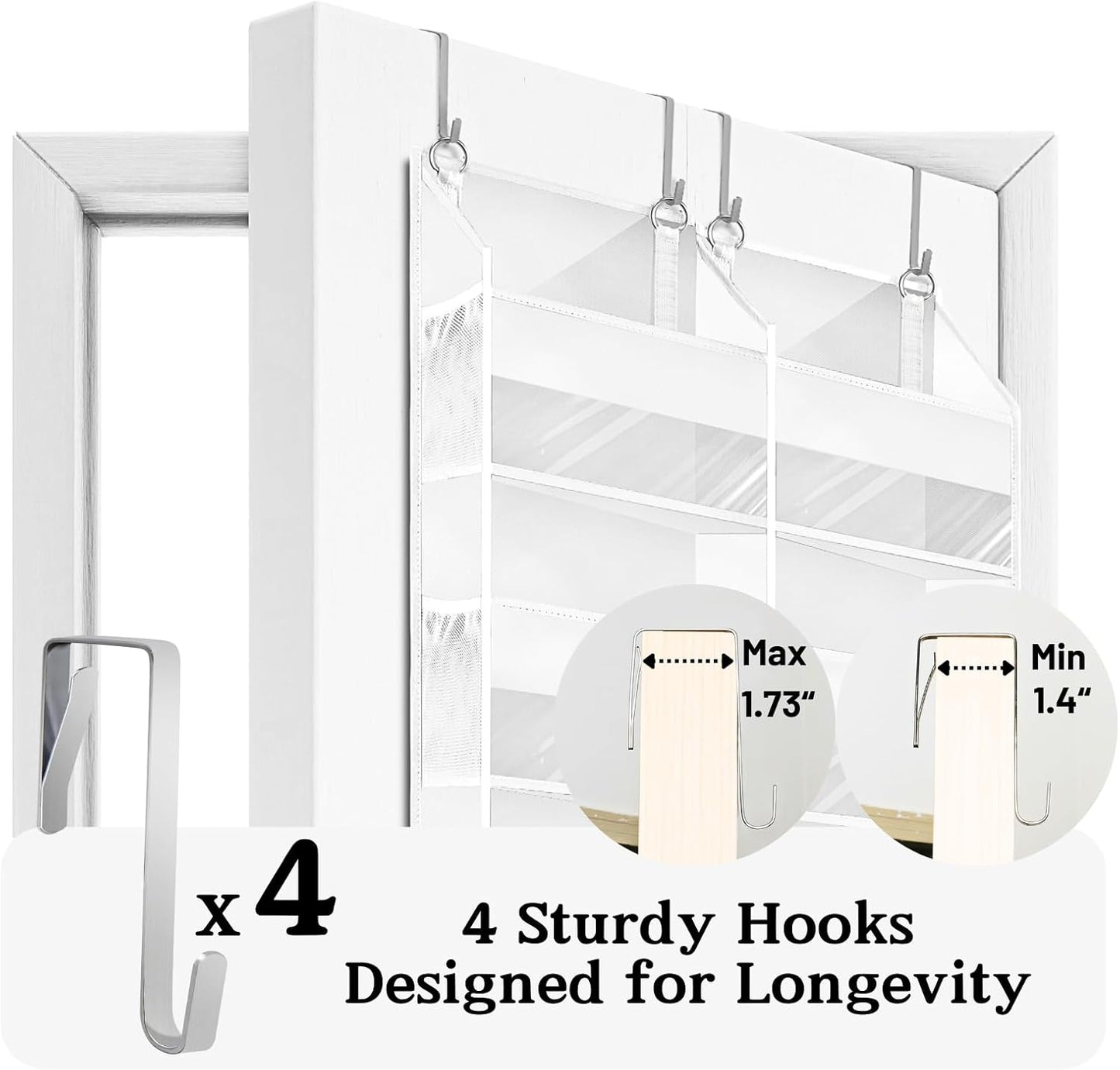 Over The Door Organizer, 5-Tier Extra Large Behind Door Storage with 10 Big Front & 10 Mesh Pockets, 80lb Capacity, Hanging Storage Organizer with Clear Window Kids Toys, Shoes, Diapers, Light Grey