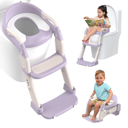 Potty Training Seat, Toddler Potty Training Toilet with Step Stool Ladder for Kids Boys Girls, 3 in 1 Foldable Toilet Seat Potty Chair with Urinals, Splash Guard, Handles, Anti-Slip Pad,Grey