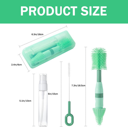 Travel Bottle Brush, 6-in-1 Portable Travel Bottle Cleaner Kit with Small Bottle Brush Built in Drying Rack, Nipple Brush, Straw Brush, Soap Dispenser, for Baby Bottles Under 8 OZ, BPA-Free(Yellow)
