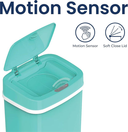 Smart Odor-Resistant Diaper Pail Trash Can with Motion Sensor Lid, Double Seal Odor Control, Removable Inner Shield, Battery Operated Bin,Quiet Auto Open Close,Home Hygiene Organizer (Blue)