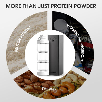 BYLWORKOUT 3-Layer Protein Powder Travel Container with Funnel and Keychain | Portable Food Storage Organizer for Gym, Fitness, Kitchen, Camping, Hiking, and Travel (Ink Blue)