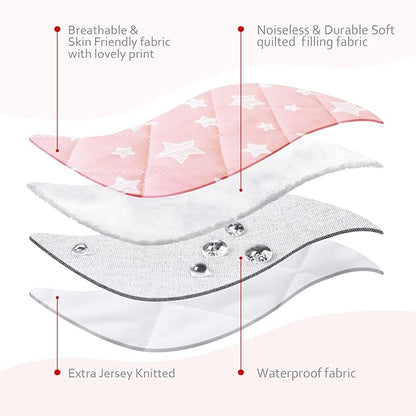 Crib Mattress Protector Waterproof 2 Pack, Quilted Crib Mattress Pad Cover 52" x 28" Extra Soft Breathable Toddler Bed Cover Stretch Up to 8", Pink & White Star