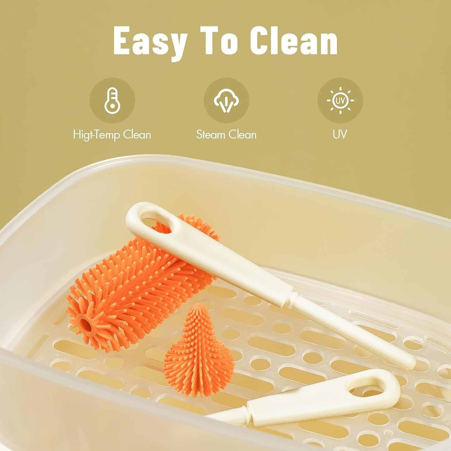 Phanpy Traveling Bottle Brush Set Portable Baby Bottle Cleaner Kit with Silicone Brush, Nipple Brush, Straw Brush, Drying Rack, Storage Box for Home and Travel