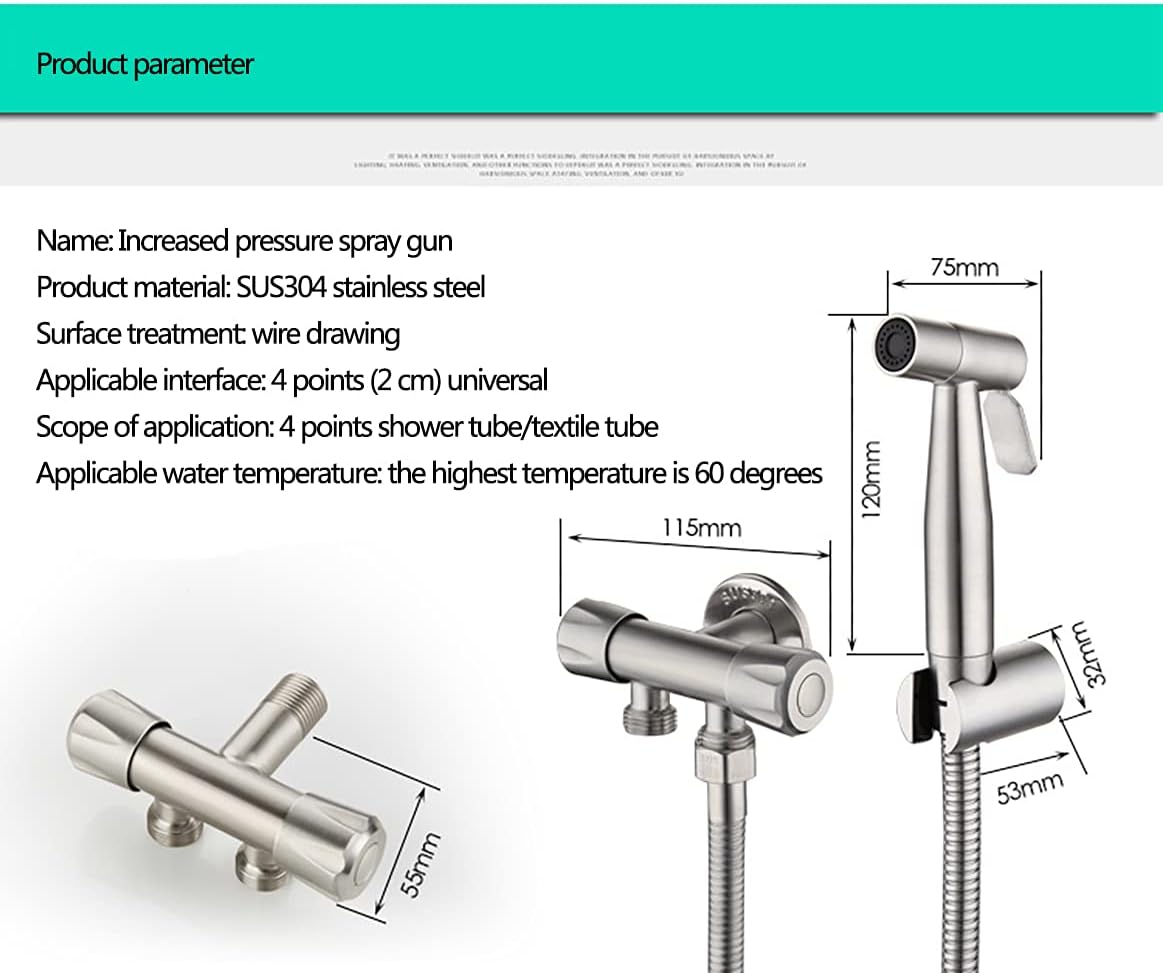 Hand Held Sprayer Toilet Attachment Stainless Steel Bathroom Bidet Spray Set, Multi-Function for Cloth Diaper Sprayer, Toilet Or Wall Mounted, Pets Shower - Stainless Steel,c