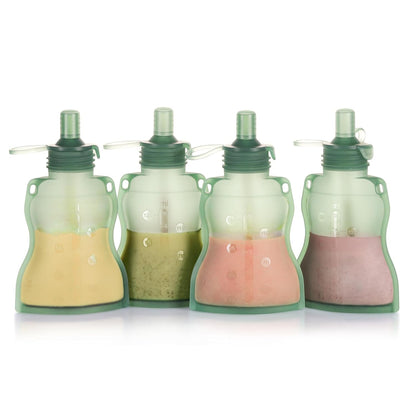 haakaa Yummy Pouch Reusable Baby Food Pouch, Reusable Pouches for Toddlers Kids Squeezable Pouch, Washable Freezer - Make Homemade Organic Food for Babies/Toddlers, 4oz, 2 Pack,6m+(Pea Green)