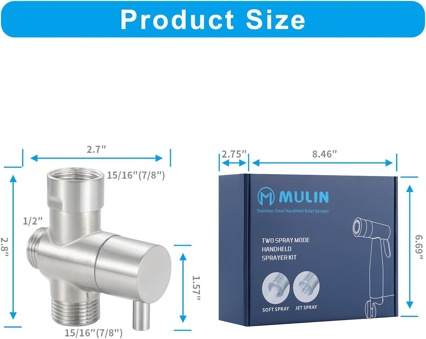 Mulin Bidet Sprayer for Toilet - Water Pressure Control Handheld Sprayer for Baby, Cloth Diaper, Feminine Wash - Brushed Nickel Stainless Steel