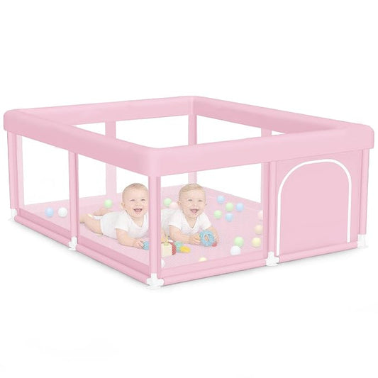 Hiaksedt Large Baby Playpen 50"x50" Baby Girl Play Pen for Babies and Toddlers, Safe Structure and Soft, Skin-Friendly Fabric with Zipper Gates Pink