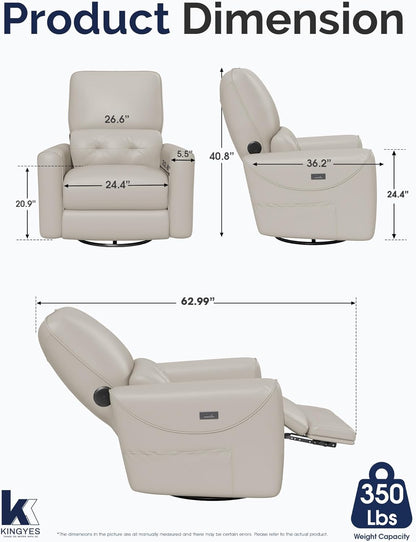 KINGYES Power Recliner Chair, 270° Swivel Glider, Living Room Recliner with USB-C Port, Nursery Rocking Chair, Gray