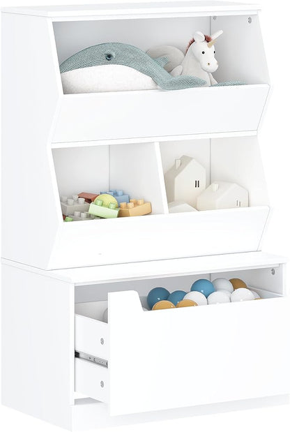 UTEX Kids Toy Storage Organizer, Bookshelf for Kids and Bookcase with Drawer, Children Open Storage Cubby for Playroom Nursery White