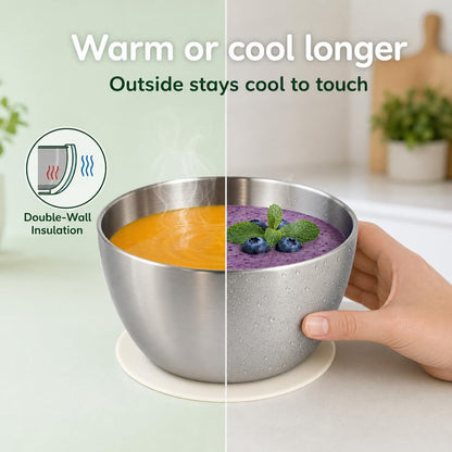 Stainless Steel Suction Bowl for Baby & Toddler – 4.3” Baby Led Weaning Bowl with Strong Silicone Base, 6M+ Self Feeding, Double Wall Insulated, Plastic-Free, Dishwasher Safe