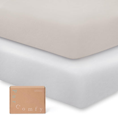 Supersoft Pack and Play Sheets Fitted, Premium Bamboo Viscose Mini Crib Sheets, Pack N Play Mattress Sheets, Graco Playard Baby Sheets Neutral for Boys Girls, 5'' Deep Pocket 2-Pack