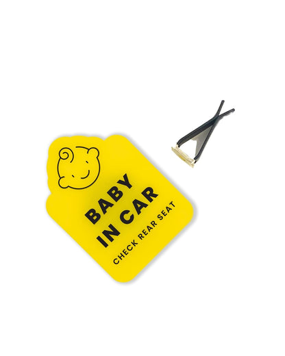 Baby in Car Reminder Vent Clip - Removable Clip-On Sign for Infant Car Safety - Bright Yellow Portable Lightweight Handmade Baby in Vehicle Reminder