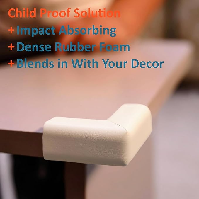 12-Pack Baby Proofing Corner Protectors, Furniture Corner and Edge Safety Bumpers, Soft Rubber Foam Cushion Covers, 3M Taped Corner Guards, Baby Child Proofing Pads for Tables & Furniture, White