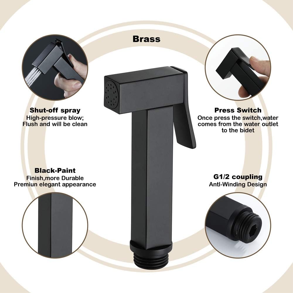 Handheld ToiletSprayer Square Portable Brass Shower Sprayer Head Suit for Bathroom Cloth Diaper Pet Cleaning,A(B)