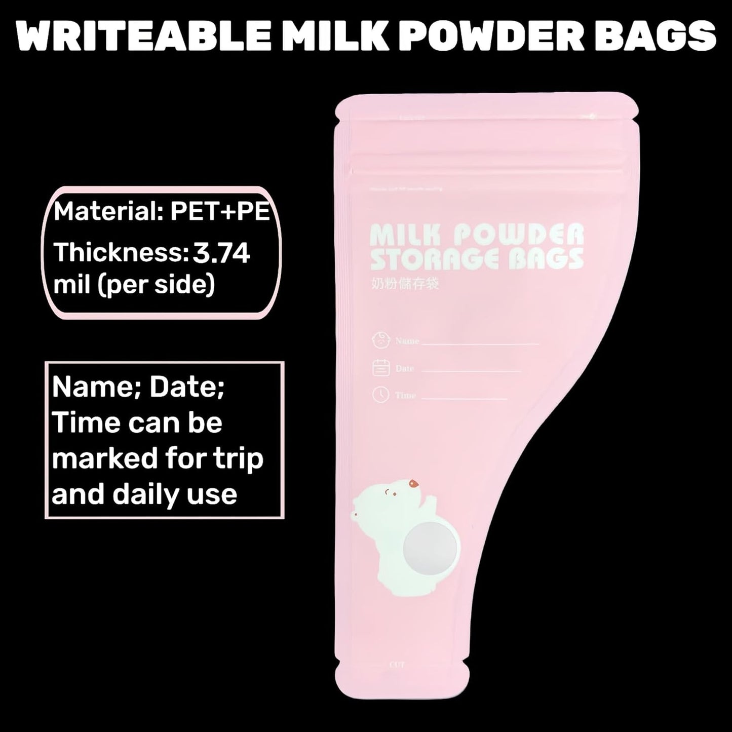 30 Pack 3.94x7.87 inch Writable Bulk Disposable Powder Bags for Travel Sample Dispenser Baby Formula Storage Container Transparent Window Portable Protein Powder Leakproof Pouches