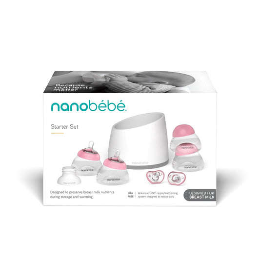 Nanobebe Breastmilk Baby Bottle Anti-Colic Starter Set with Silicone Pacifiers, Breast Pump Adapter, and Slow Flow Nipples - 5 oz - Teal/Grey