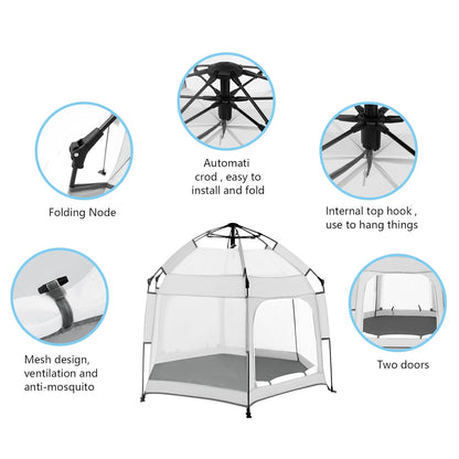 Bend River Baby Playpen with Canopy, Portable Baby Beach Tent, Toddler Play Yard Indoor and Outdoor, Foldable Mosquito Net for Infant - Grey